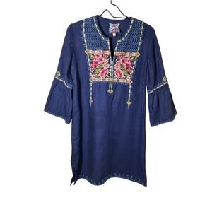 Johnny was boho embroidered dress size small midi bell sleeves cottage core
